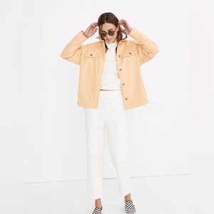 Madewell Brushed Herringbone Knit Shirt Jacket in candle flame color